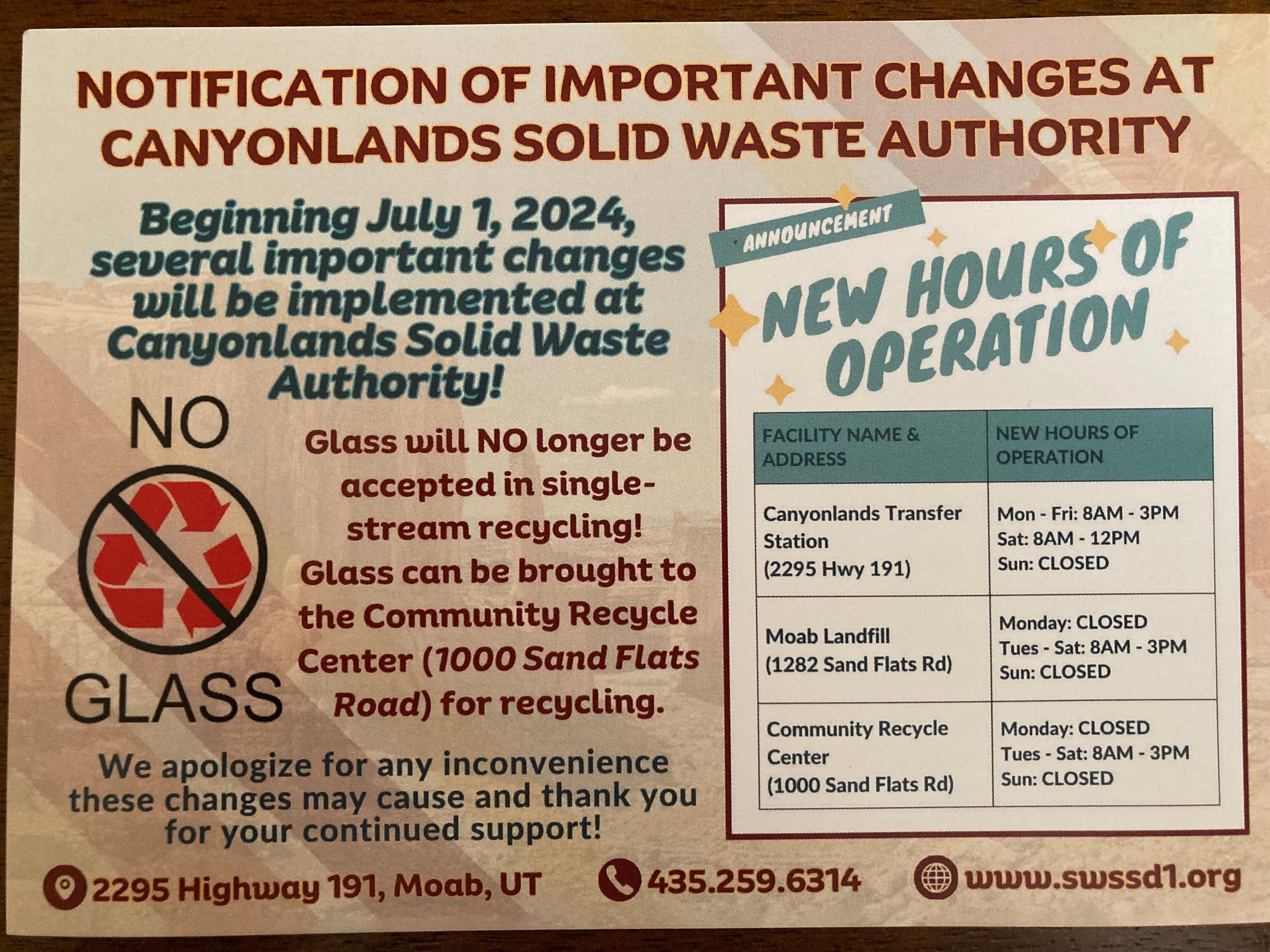 Changes to our recycling. No glass in the bins! Starting July 1, 2024